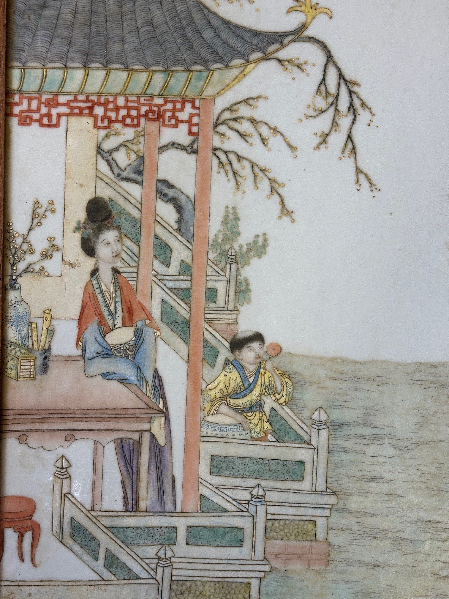 A pair of Chinese famille rose porcelain panels