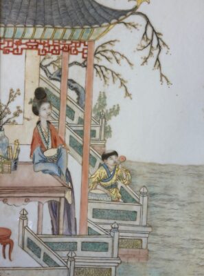 A pair of Chinese famille rose porcelain panels