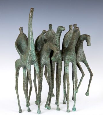 Werner Fenn, a large bronze group of horses and riders